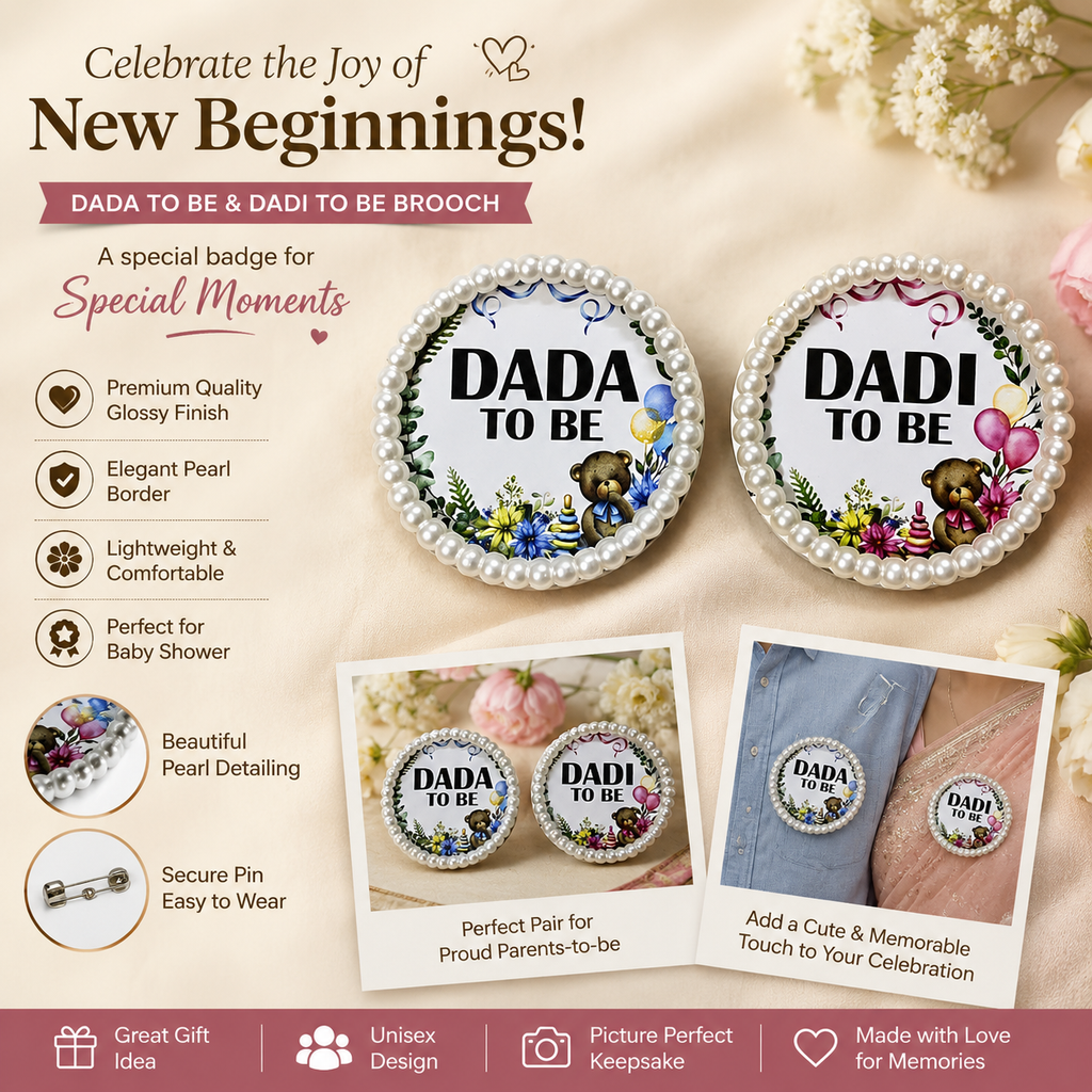 "Dada to Be Dadi to Be Pearl Brooch Set | Baby Shower Badge Pins