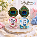 Baby Shower Mom To Be Dad To Be Brooch Pair | Pearl & Peacock Feather Badges