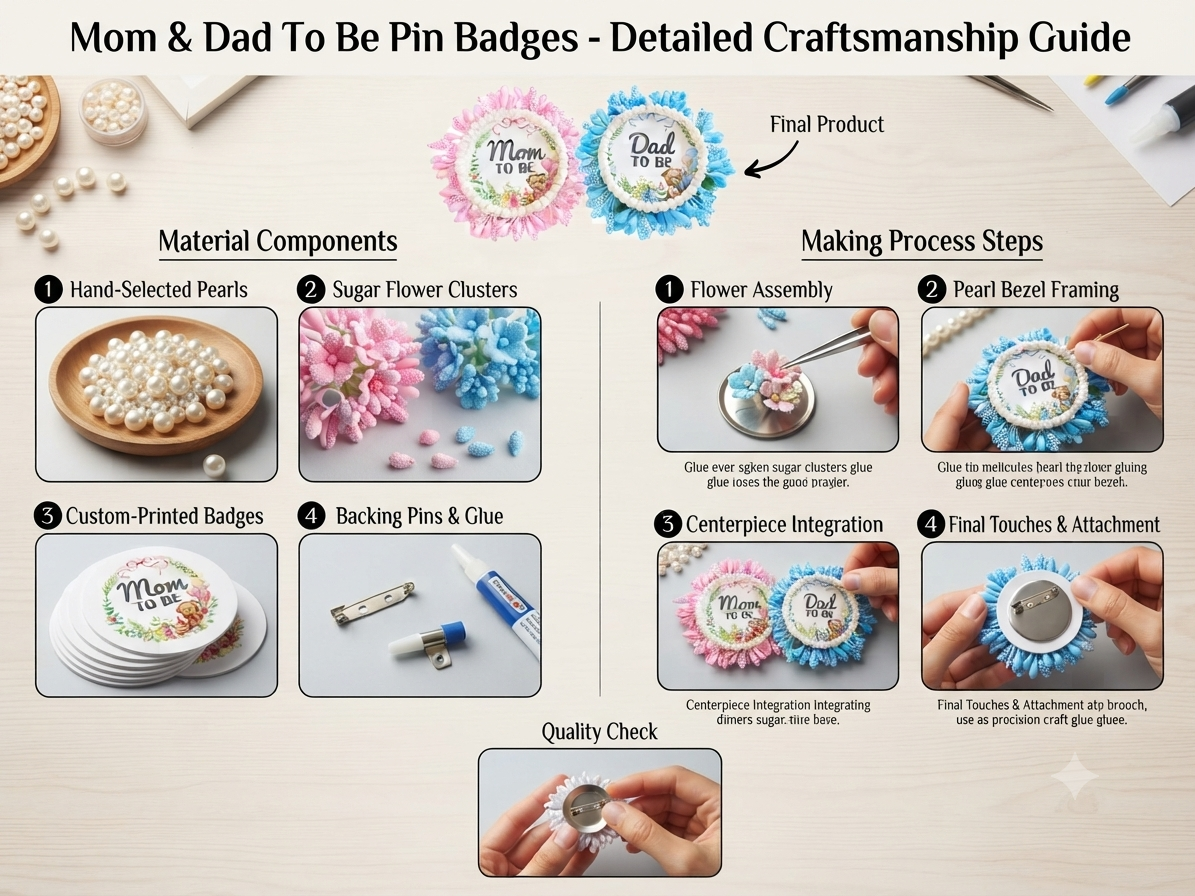 Mom & Dad To Be Baby Shower Brooch Set | Cute Parents-To-Be Badge Pins | Baby Shower Ceremony Accessories
