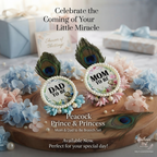 Peacock Feather Mom & Dad To Be Brooch Set – Premium Handcrafted Baby Shower Pins (Set of 2)