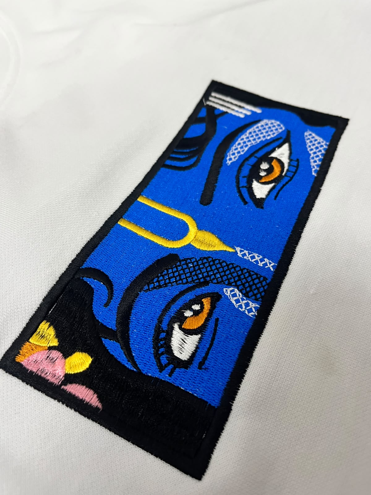 Divine Krishna Eyes Embroidered T-Shirt for Men | Premium Cotton Graphic Embroidery Tee