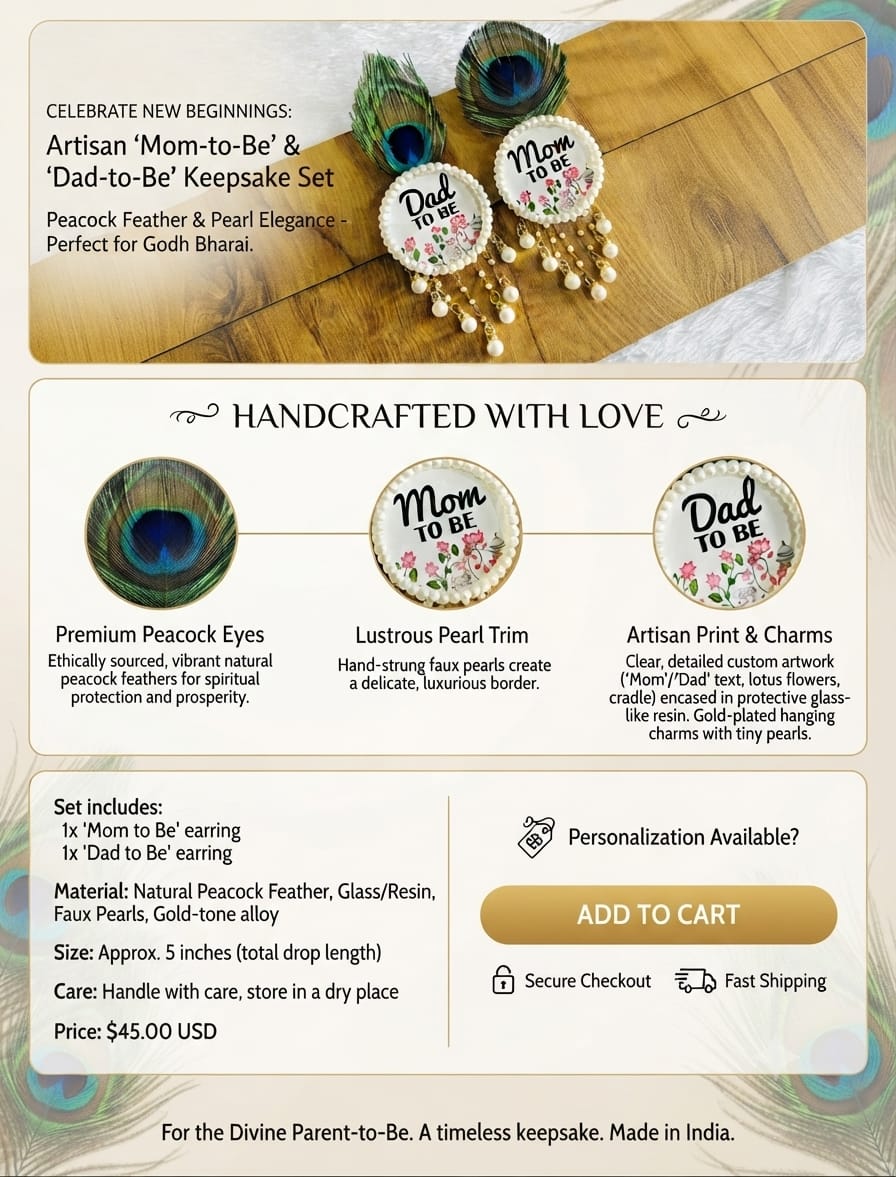 Mom & Dad To Be Peacock Pearl Brooch Set – Handmade Baby Shower Pins