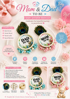 Peacock Feather Mom & Dad To Be Brooch Set – Premium Handcrafted Baby Shower Pins (Set of 2)