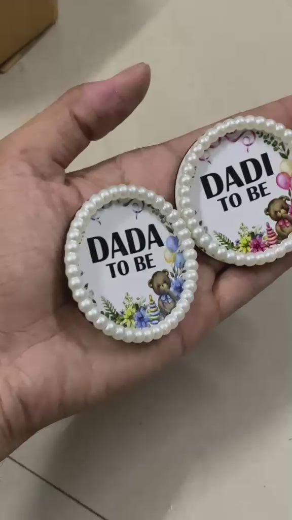 "Dada to Be Dadi to Be Pearl Brooch Set | Baby Shower Badge Pins